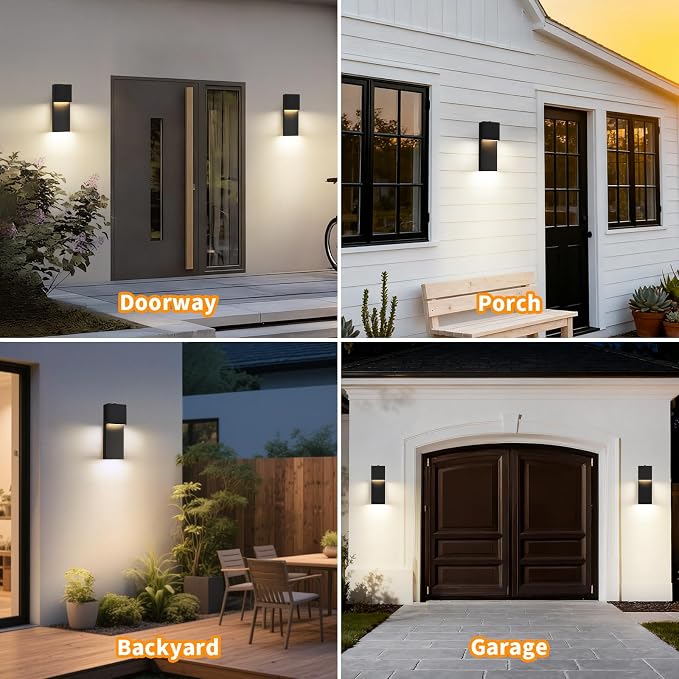 15'' Modern LED Outdoor Wall Sconce, Black Dusk to Dawn Lights,1 Pack | Auto ON-OFF, Waterproof Exterior House Lights, Hardwired Front Porch Light Fixtures for Garage, Metal, 3000K, Easy to Install