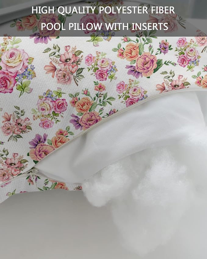 Outdoor Pillows Covers with Inserts Classic Retro Flowers Gradient Flower on White Waterproof Pillow with Adjustable Strap Throw Pillows for Patio Furniture Recliner Lounge Chair, 11x16 inch, 2PCS