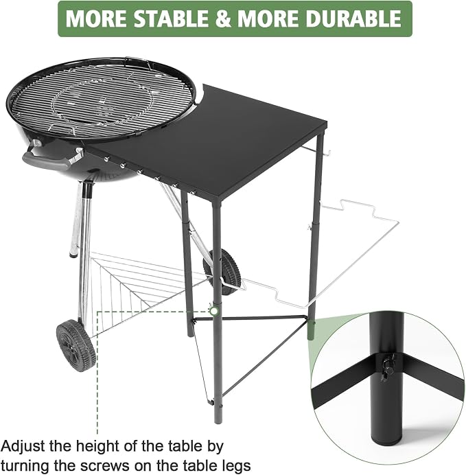 Grill Side Table for Weber Original Kettle 22& 26 inch, for Weber Smokey Mountain 22 Grills, Grill Work Table for Master Touch 22"& 26", Original Kettle Premium 22" 26", Adjustable Height