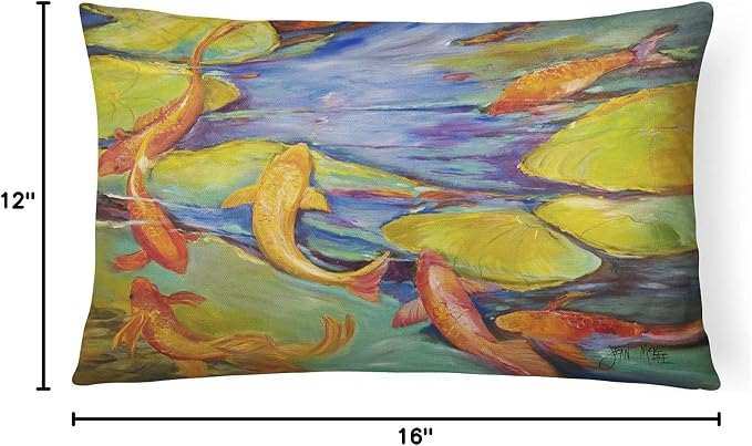 Caroline's Treasures JMK1115PW1216 Koi Canvas Fabric Decorative Pillow Machine Washable, Indoor Outdoor Decorative Pillow for Couch, Bed or Patio, 12HX16W