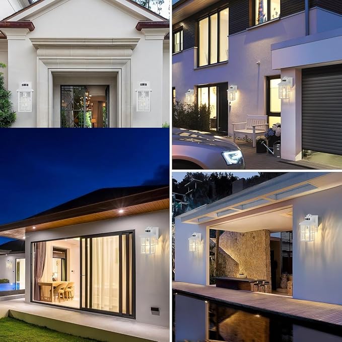 Porch Lights with GFCI Outlet with Remote | Dusk to Dawn Motion Sensor Outdoor Light, Upgraded 4 Lighting Modes Exterior Fixture Outside Lights for House Patio Garage