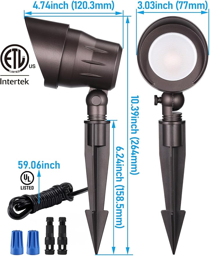 LEONLITE 8-Pack 5W 12-24V Low Voltage LED Spotlight 3000K Oil Rubbed Bronze | Landscape Pathway Lights Outdoor, CRI90, Aluminum Spot Lights for Garden, ETL Listed, IP65 Waterproof, Warm White
