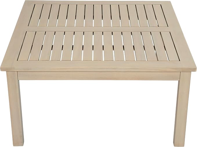 Christopher Knight Home Mason Outdoor Coffee Table for Patio Furniture Set, Weather Resistant Acacia Wood Accent Table With Slatted Dessign, Rustic Square Side Table for Yard Garden Porch, Light White