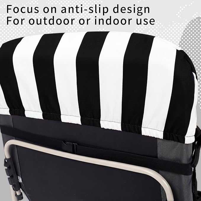 Tudomro Outdoor Chaise Lounge Cushion 66x21x4'' Waterproof & Fade-Resistant Patio Pool Chaise Lounge Cushion Headrest Pillow Tie Replacement Rocking High Back Chair(Black, White Stripe,1 Pcs)