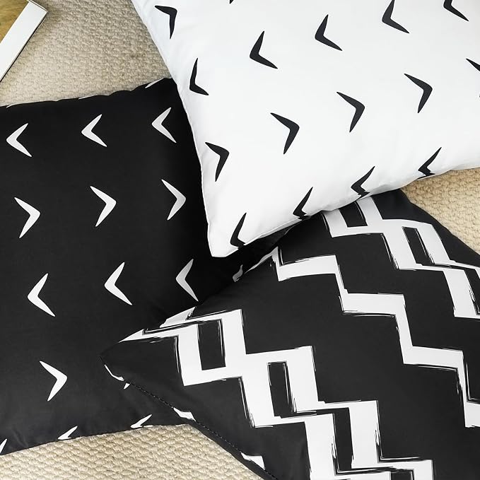 Adabana Geometric Waterproof Outdoor Pillow Covers 18x18 Black and White | Set of 2 Waterproof Design for Patio, Porch, Garden and Beach Decor
