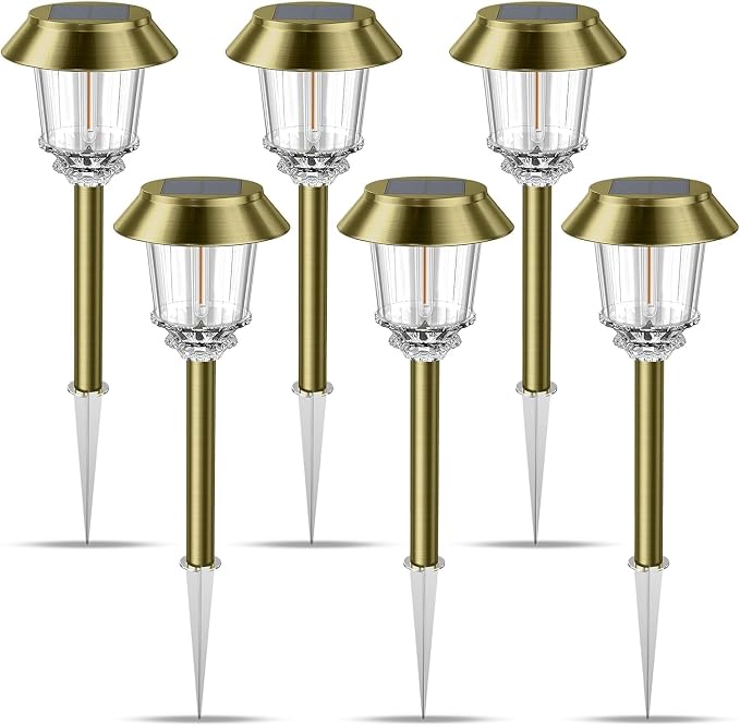 XMCOSY+ Solar Outdoor Lights, 6 Pack Solar Powered Landscape Lighting Path | 10-40 LM Dimmable Warm White Lighting 12H Auto On/Off All-metal & Aluminum Waterproof dor Landscape Lighting Garden Lights