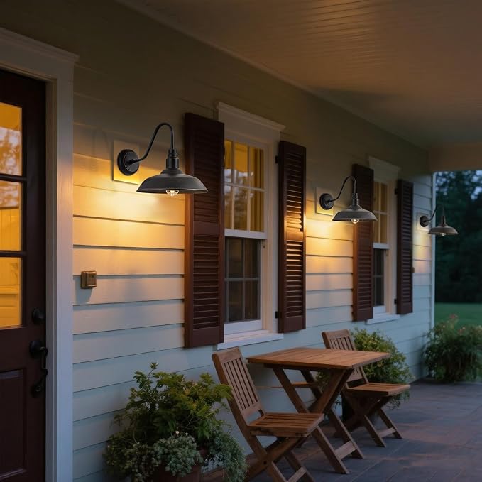 14in Outdoor Gooseneck Barn Light for Garage, 2 Pack Bronze Exterior Wall Lights Fixture for Porch, Outside Farmhouse Wall Sconce for Patio, Cabin, Entryway