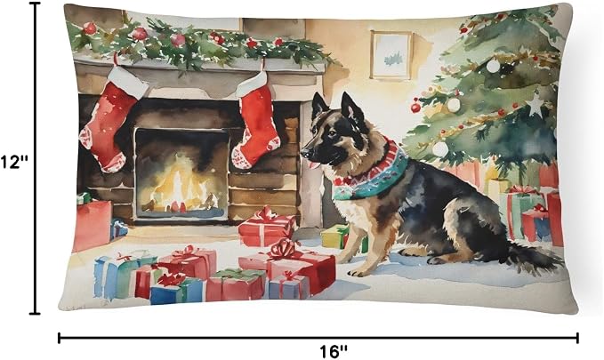Caroline's Treasures DAC2711PW1216 Norwegian Buhund Cozy Christmas Throw Pillow Machine Washable, Indoor Outdoor Decorative Pillow for Couch, Bed or Patio, 12HX16W