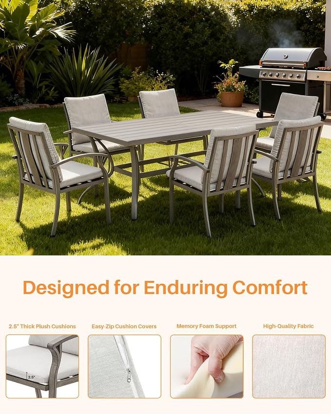 Patio Dining Chairs Set of 4, Never-Rust Aluminum Outdoor Dining Chairs with Cushion, Patio Outdoor Chair Set for Table, Patio Chair Furniture Set for Deck, Backyard, Garden, Pool, Limed Oak