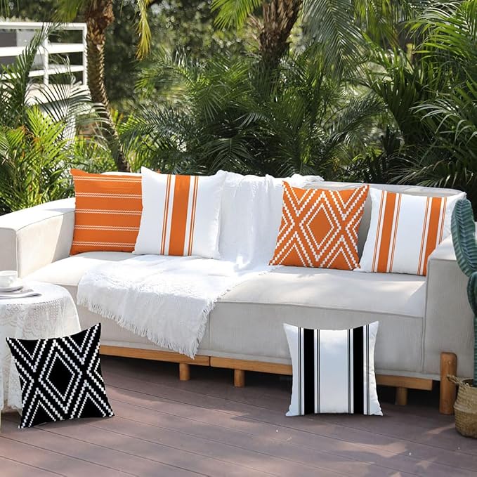 DFXSZ Outdoor Orange Waterproof Geometry Pillow Covers 18x18 Set of 4 | Summer Fall Waterproof Modern Throw Pillowcases(No Inserts) Outdoor Decor for Patio Funiture Garden Polyester Covers