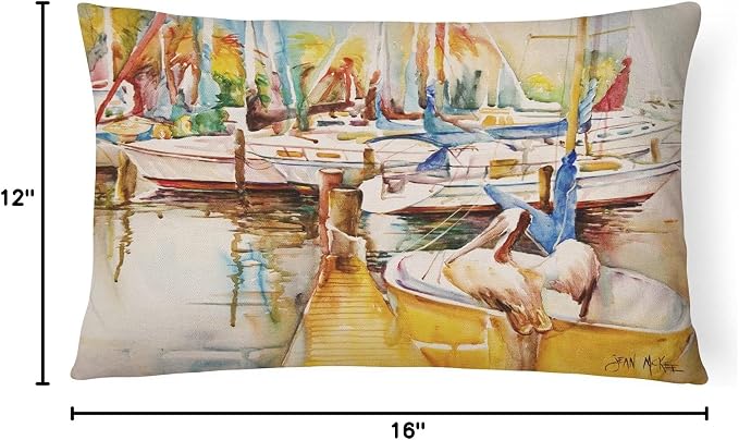 Caroline's Treasures JMK1042PW1216 Sailboat with Pelican Golden Days Canvas Fabric Decorative Pillow Machine Washable, Indoor Outdoor Decorative Pillow for Couch, Bed or Patio, 12HX16W