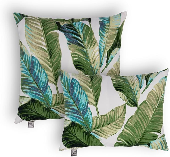 Sherry Kline Tropical Leaves Set of Two 18" Pillows Filled with 100% White Polyester