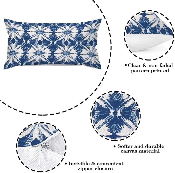 Set of 2 Indigo Blue Trellis Pillow Cases 12x24in Cushion Covers Farmhouse Pillows Covers for Couch Living Room Office Soft Rectangle Accent Pillowcase for Kids