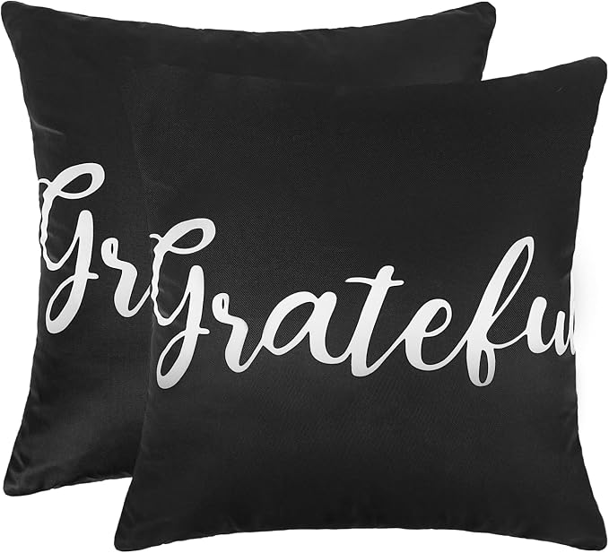 Adabana Outdoor Waterproof Grateful Pillow Covers Set of 2 18x18 Inch | Home Decorative Outdoor Pillows Cover for Patio Garden Porch Farmhouse