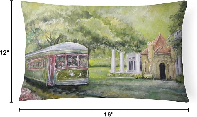 Caroline's Treasures MW1091PW1216 Streetcar Next Stop Audubon Park Canvas Fabric Decorative Pillow Machine Washable, Indoor Outdoor Decorative Pillow for Couch, Bed or Patio, 12HX16W