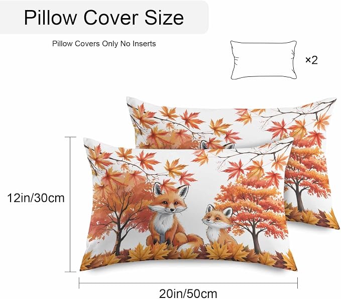 Orange Fox Outdoor Waterproof Pillow Covers, Thanksgiving Maple Leaves Autumn Trees Decorative Rectangle Throw Pillowcase Sofa Cushion Sham for Patio/Couch/Chair, 20"x12" 2 Pack