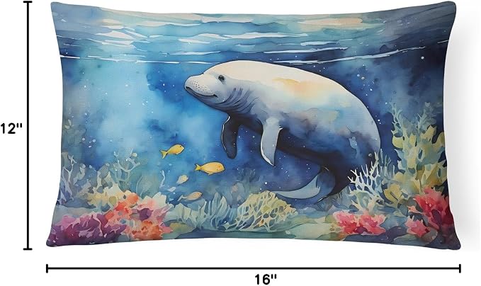 Caroline's Treasures DAC2811PW1216 Manatee Throw Pillow Machine Washable, Indoor Outdoor Decorative Pillow for Couch, Bed or Patio, 12HX16W