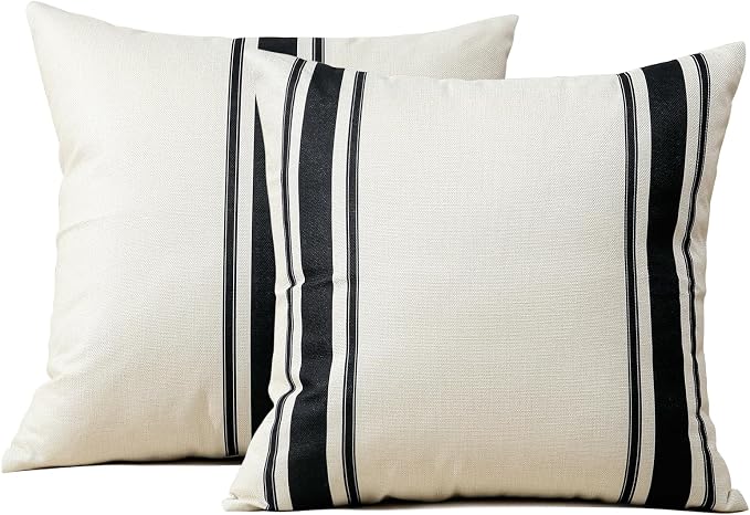 OTOSTAR Pack of 2 Outdoor Waterproof Decorative Pillow Covers 18x18 Inch Linen Geometry Pillowcases Cushion Case Garden Throw Pillow Covers Pillows Shell for Patio Furniture Couch Tent Balcony (Black)