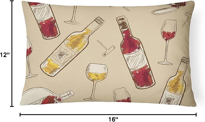Caroline's Treasures BB5196PW1216 Red and White Wine Canvas Fabric Decorative Pillow Machine Washable, Indoor Outdoor Decorative Pillow for Couch, Bed or Patio, 12HX16W