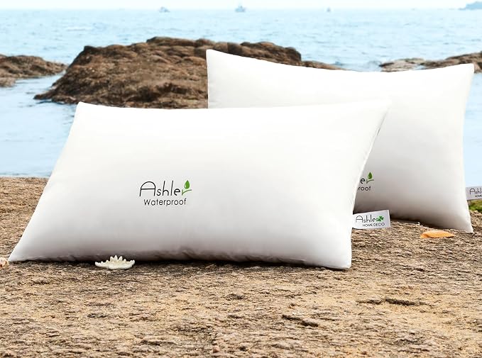 Ashler Outdoor Waterproof Pillow Inserts - 14 x 22 Pillow Inserts Set of 2, Water Resistant Patio Furniture Pillows Decorative for Garden, Hypoallergenic Lumbar Pillow for Sofa Couch