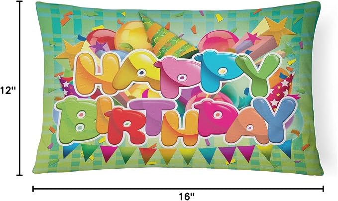 Caroline's Treasures APH8872PW1216 Happy Birthday Canvas Fabric Decorative Pillow Machine Washable, Indoor Outdoor Decorative Pillow for Couch, Bed or Patio, 12HX16W