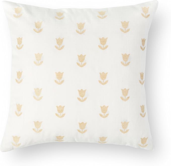 Modern Farmhouse Fall Linen Indoor Outdoor Throw Pillow Cover Only, 20"x20" Water Repellent for Patio, Backyard, Couch, Neutral Ivory Cream Floral
