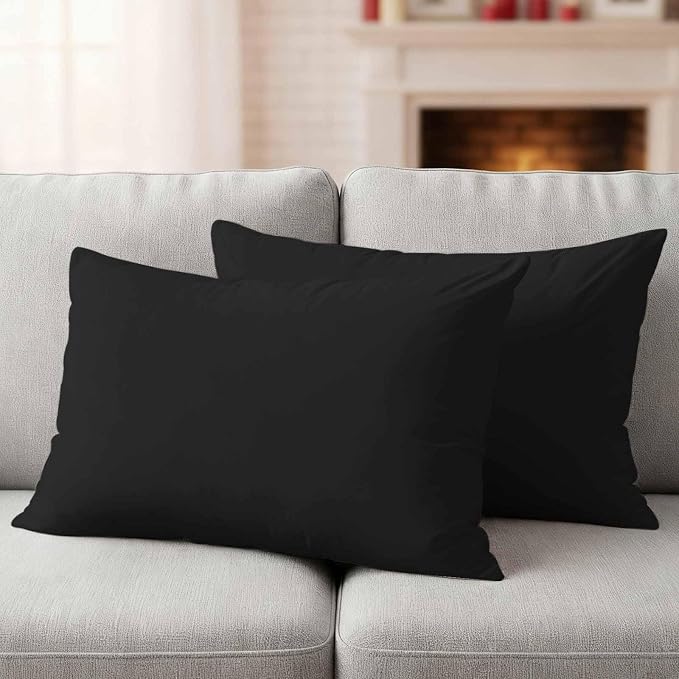 Lumbar Pillow Covers 12 x 20 Inches, Black Pure Color Waterproof Throw Pillow Cover Set of 2, Aesthetics Contemporary Luxury Decorative Rectangle Cushion Covers for Patio/Couch/Garden