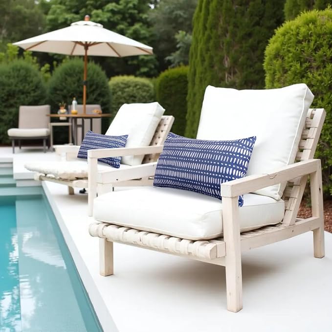 Pack of 2 Outdoor Pillows, 12x20 Outdoor Lumbar Pillows Waterproof | Outdoor Throw Pillows with Inserts, Fluffy and Supportive, Decorative Pillow for Patio and Garden, Pebble Dark Blue