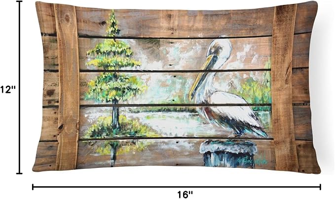 Caroline's Treasures MW1215PW1216 Summer by The Lake White Pelican Canvas Fabric Decorative Pillow Machine Washable, Indoor Outdoor Decorative Pillow for Couch, Bed or Patio, 12HX16W