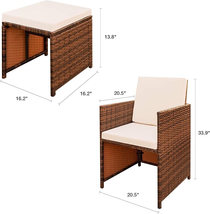 Devoko 4 Pieces Patio Wicker Furniture Set Outdoor Patio Chairs with Ottomans All Weather Cushioned Chairs Balcony Porch Furniture (Beige)