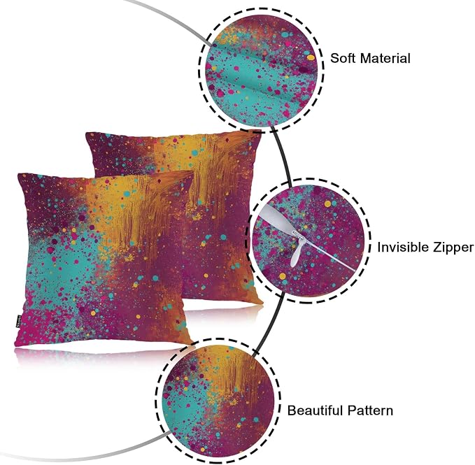 Swono Abstract Art Throw Pillow Case, Graffiti Rainbow Stain Marble Square Home Decorative Cushion Cover for 18 X 18 Inches Pillow Covers, 2 Pack Pillowcases for Bedroom Office Dorm Couch