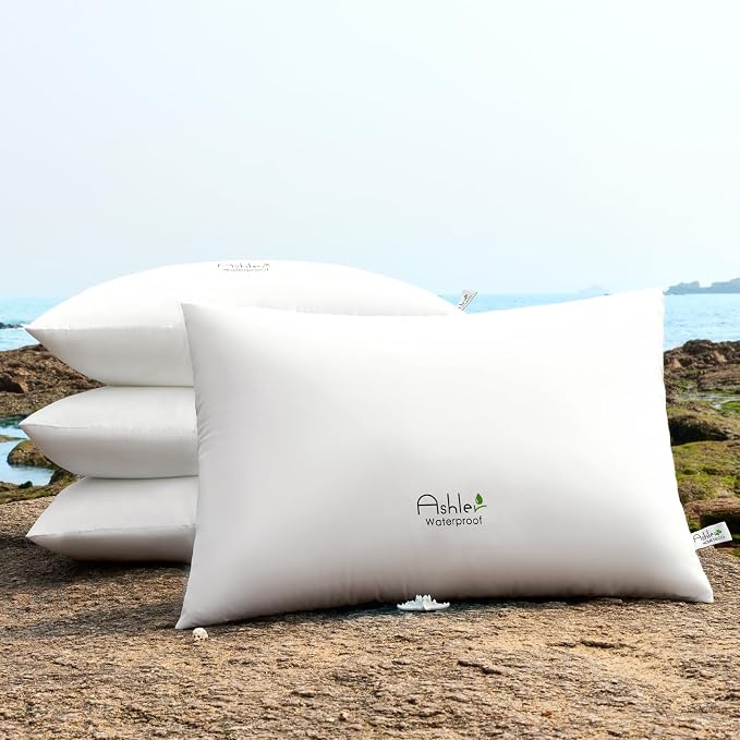 Ashler Outdoor Waterproof Pillow Inserts - 20 x 26 Pillow Inserts Set of 4, Water Resistant Patio Furniture Pillows Decorative for Garden, Hypoallergenic Lumbar Pillow for Sofa Couch