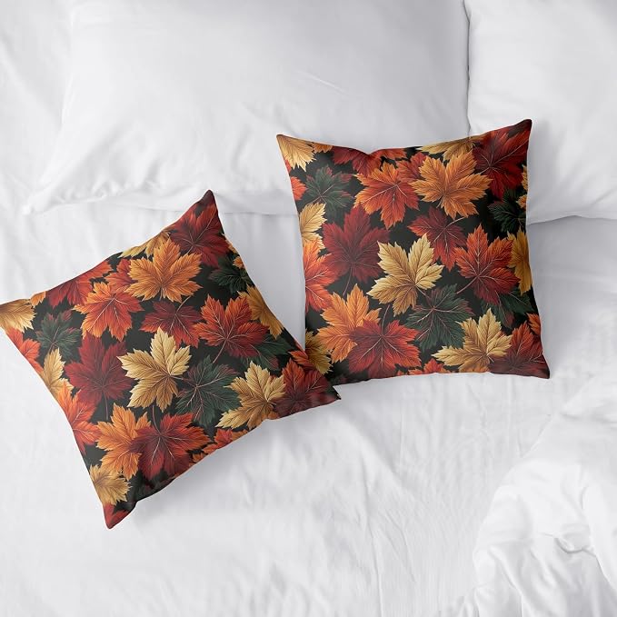 Autumn Leaf Pillow Covers Thanksgiving Outdoor Pillowcases Fall Maple Leaves Throw Pillow Covers 24x24 Harvest Farmhouse Cushion Cases for Home Living Room Sofa Couch 2 Pack