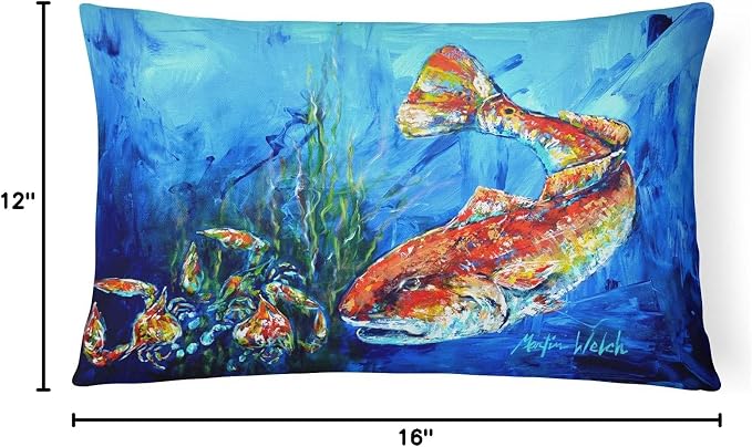 Caroline's Treasures MW1214PW1216 Scattered Red Fish Canvas Fabric Decorative Pillow Machine Washable, Indoor Outdoor Decorative Pillow for Couch, Bed or Patio, 12HX16W