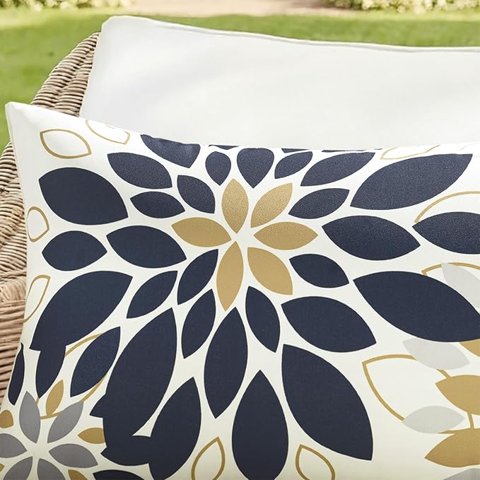 Floral Outdoor Pillow Covers Black Brown 18x18 Set of 2 | Waterproof Throw Pillow Cases Spring Decorative Summer Cushion Covers for Patio Furniture Garden Bench Porch Sofa
