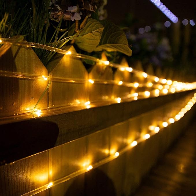 Brightown 2 Pack Total 78FT 200LED Warm White Solar Rope Lights Waterproof | IP65 waterproof solar fairy lights with 8 lighting modes, solar powered, perfect decor for yard, garden and outdoor tree
