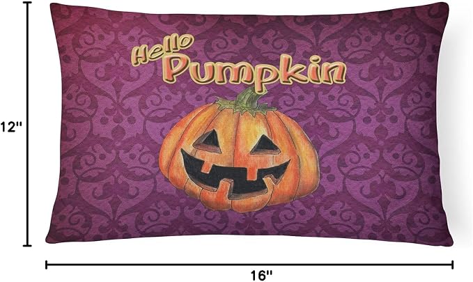 Caroline's Treasures SB3017PW1216 Hello Pumpkin Halloween Canvas Fabric Decorative Pillow 100% Machine Washable Pillow, Indoor or Outdoor Decorative Throw Pillow for Couch, Bed or Patio