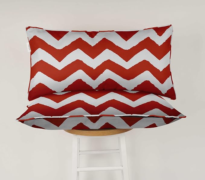 Indoor/Outdoor Polyester Fabric Lumbar Pillow Cover, All-Weather Waterproof Rectangular Cushion Case for Patio Furniture, 12 x 20 Set of 2 - Chevron-16