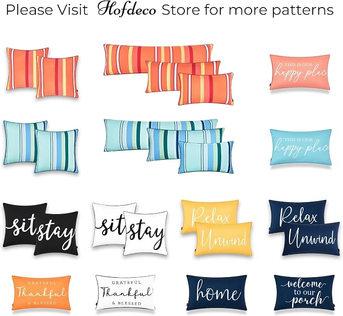 Hofdeco Porch Patio Indoor Outdoor Lumbar Pillow Cover ONLY for Backyard, Couch, Sofa, Yelllow Relax Unwind, 12"x20", Set of 2