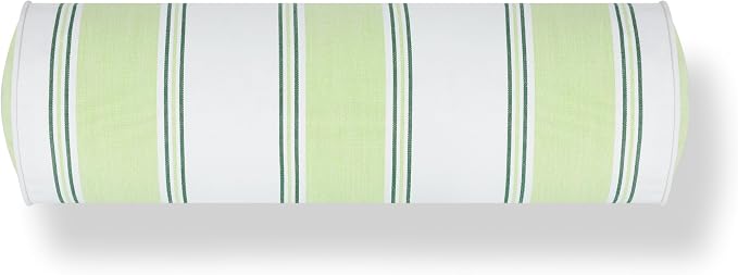 Hofdeco Premium Coastal Hampton Outdoor Performance Bolster Pillow Cover Only, 6"x20" Water Repellent, UV and Fade Resistant for Backyard, Couch, Poolside, Grass Green Woven Harbor Stripes