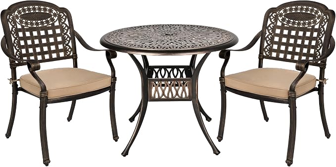 Grepatio 35.4" Patio Dining Table, Cast Aluminum Bistro Table with Umbrella Hole Outdoor Round Conversation Table, Antique Bronze