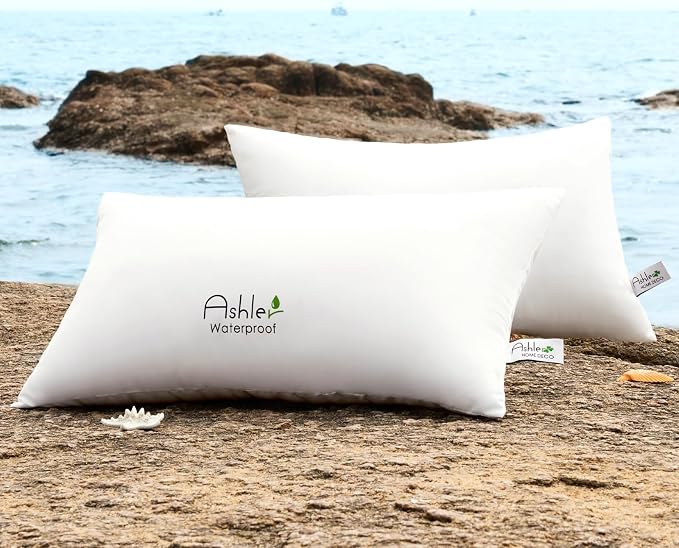 Ashler 12 x 20 Waterproof Throw Pillow Inserts Set of 2, Outdoor | Water Resistant, Hypoallergenic, Lumbar Pillows, Patio Furniture Pillows Decorative for Garden