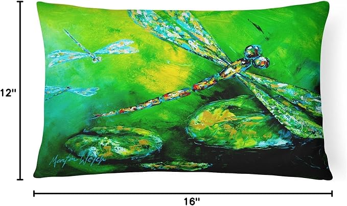 Caroline's Treasures MW1114PW1216 Dragonfly Summer Flies Canvas Fabric Decorative Pillow Machine Washable, Indoor Outdoor Decorative Pillow for Couch, Bed or Patio, 12HX16W