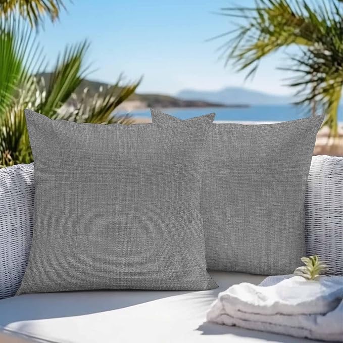 Vandarllin Outdoor Throw Pillows Covers 26x26 inch Set of 2 Waterproof Grey Linen Decorative Zippered Cushion Covers for Patio Furniture, Farmhouse Pure Color Lumbar Pillowcases