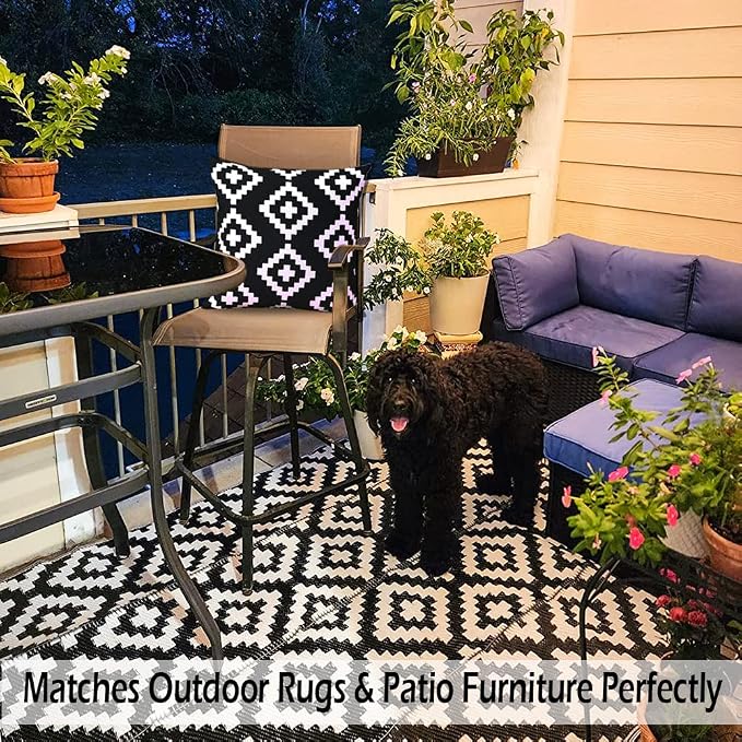 CARRIE HOME Black and White Outdoor Pillows Waterproof 18x18 Porch Throw Pillow Covers 18 x 18 Set of 2 Outdoor Patio Decor for Patio Furniture, RV, Backyard, Deck, Picnic, Beach, Trailer, Camping