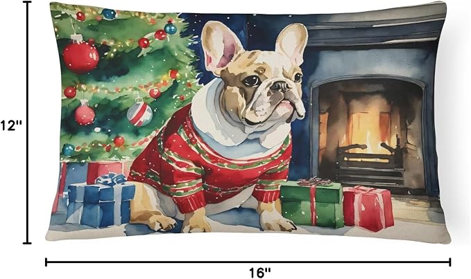 Caroline's Treasures DAC2661PW1216 French Bulldog Cozy Christmas Throw Pillow Machine Washable, Indoor Outdoor Decorative Pillow for Couch, Bed or Patio, 12HX16W