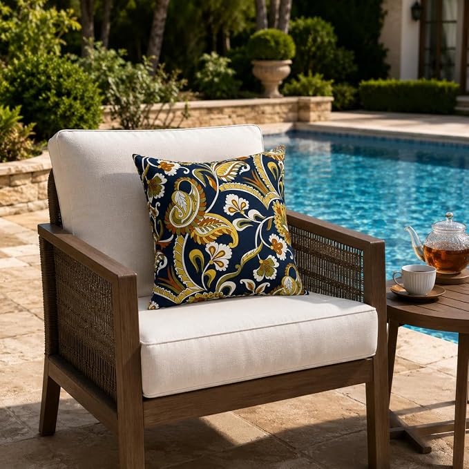 Outdoor/Indoor Decorative Throw Pillows 18×18 Inch | Pack of 2 Waterproof Decorative Throw Pillows with Inserts, Square Pillows for Bed, Couch, Sofa and Patio Furniture
