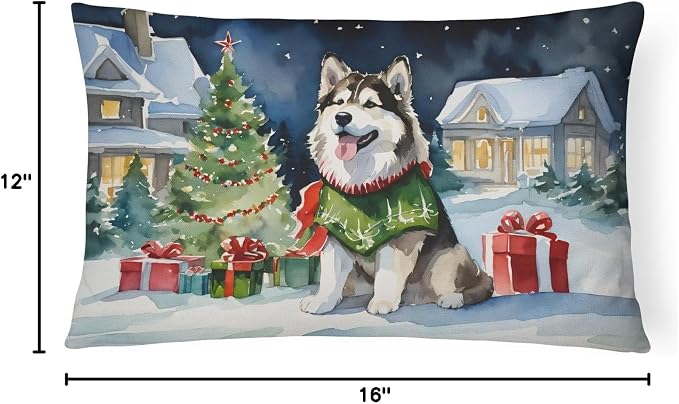 Caroline's Treasures DAC2592PW1216 Alaskan Malamute Cozy Christmas Throw Pillow Machine Washable, Indoor Outdoor Decorative Pillow for Couch, Bed or Patio, 12HX16W