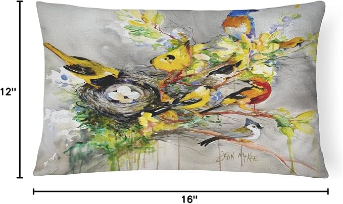 Caroline's Treasures JMK1024PW1216 Spring Birds Canvas Fabric Decorative Pillow Machine Washable, Indoor Outdoor Decorative Pillow for Couch, Bed or Patio, 12HX16W