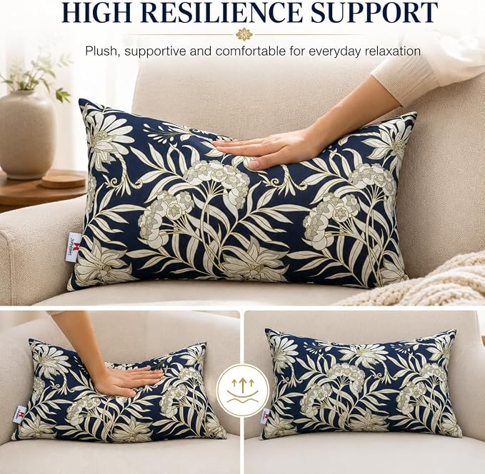 Pack of 2 Patio Lumbar Pillows 12"x20" | Fade Resistant Outdoor Waterproof Lumbar Pillow with Inners Decorative Garden Lumbar Cushions for Home Patio Terrace Sofa